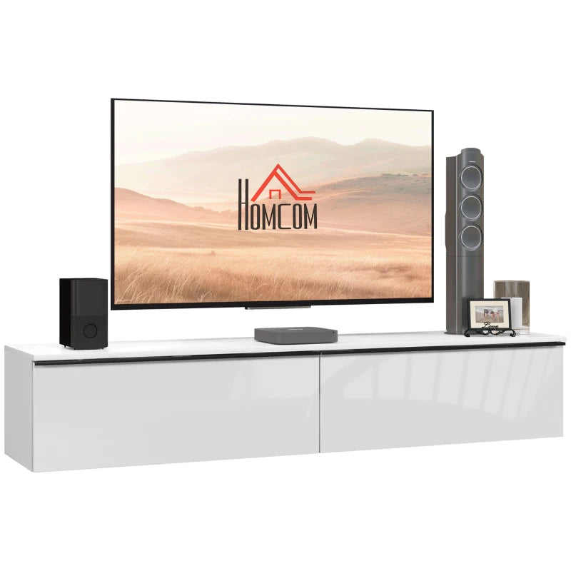 160cm High Gloss Floating TV Unit Stand for TVs up to 70", Wall Mounted TV Cabinet with Storage Cupboards in White by HOMCOM-0