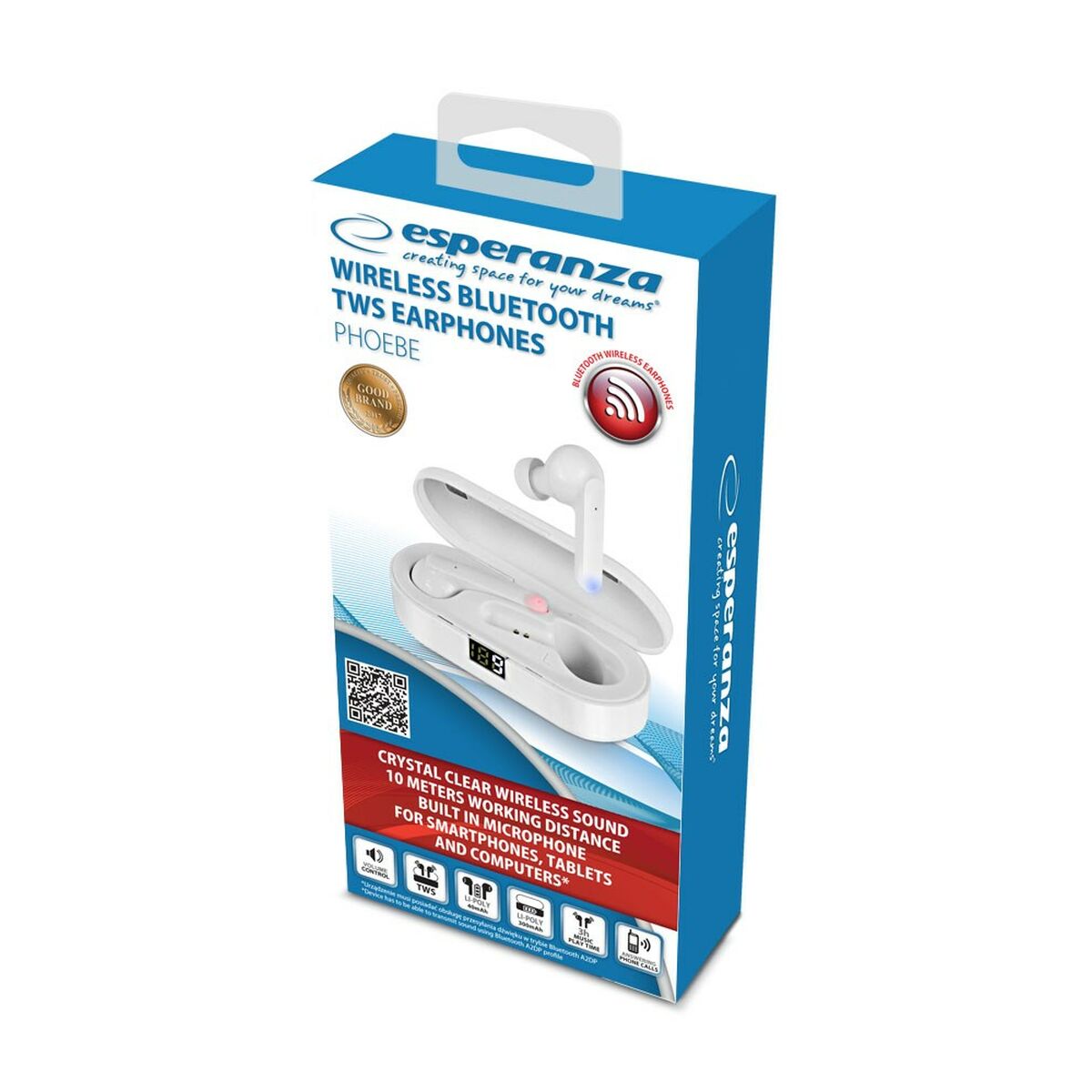 Wireless Earphones with Charging Case Esperanza EH230W White-1