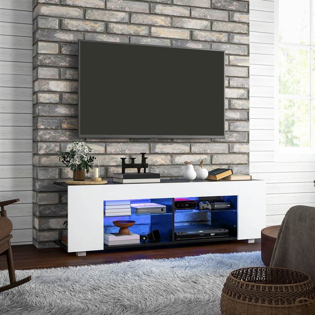 HOMCOM TV Stand, 145cm Modern TV Unit with Glass Shelves, RGB LED Light for 32 40 43 50 52 55 60 inch 4k TV in White-8