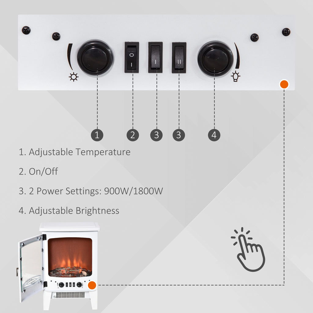 HOMCOM Electric Fireplace Stove, Free standing Fireplace Heater with Realistic Flame Effect, Overheat Safety Protection, 900W/1800W, White-3