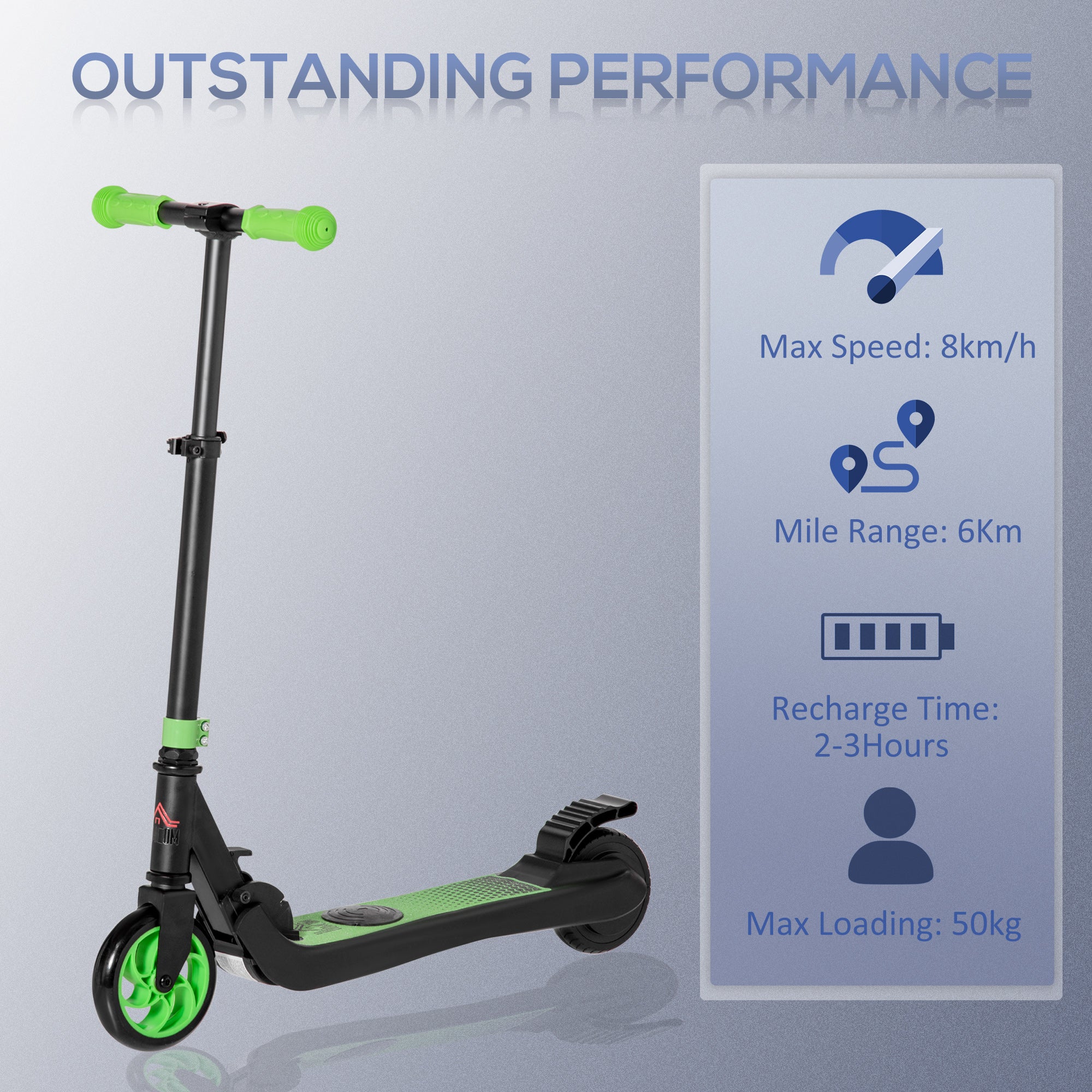 HOMCOM Folding Electric Scooter E Scooter, 120W, with Rear Wheel Brake, 8km/h Maximum Speed, for Ages 6+ Years Old in Green-2