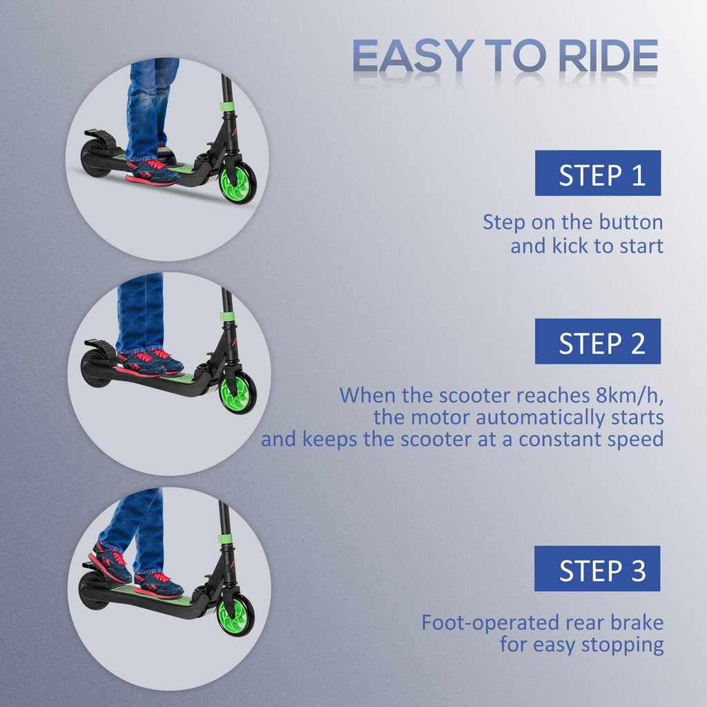 HOMCOM Folding Electric Scooter E Scooter, 120W, with Rear Wheel Brake, 8km/h Maximum Speed, for Ages 6+ Years Old in Green-3
