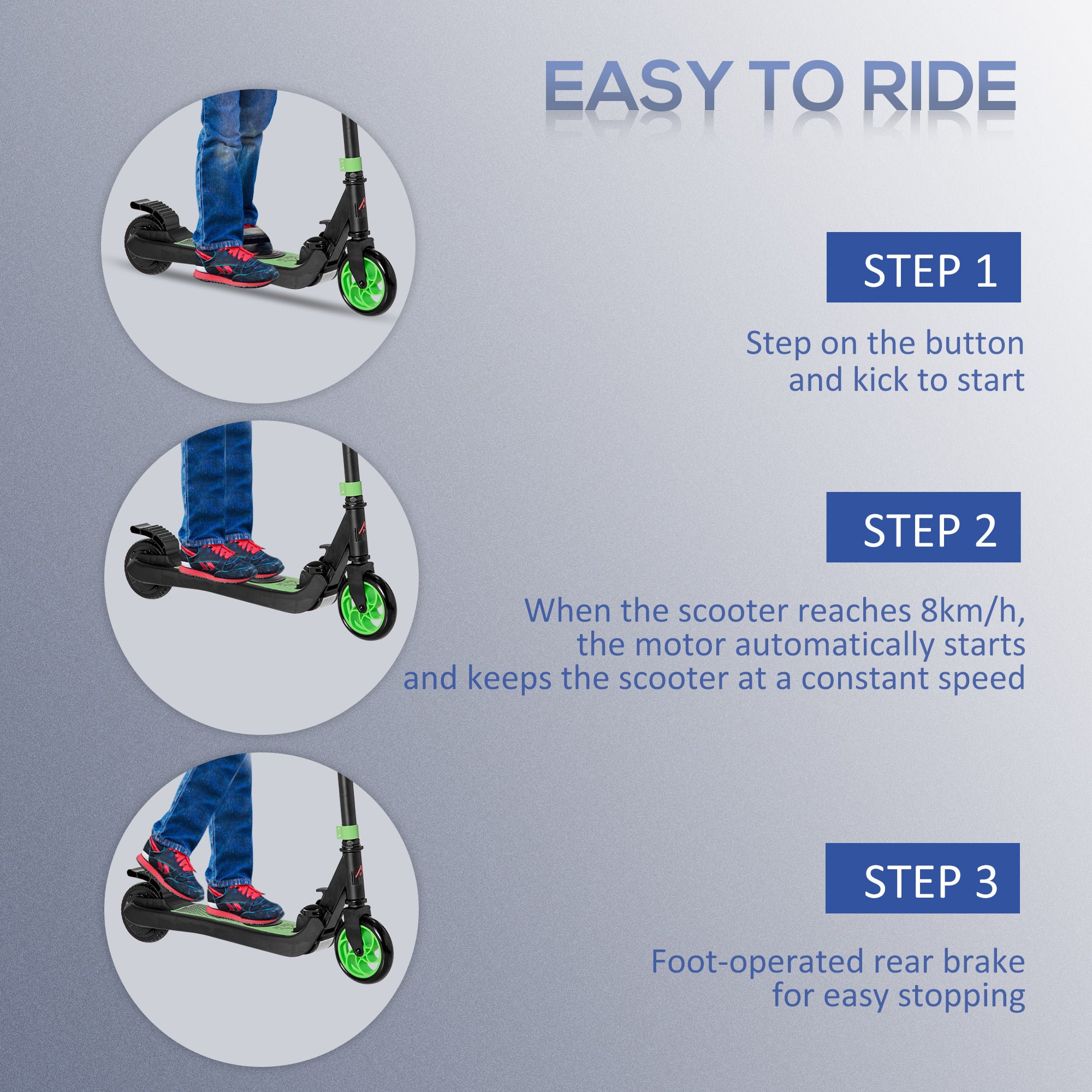 HOMCOM Folding Electric Scooter E Scooter, 120W, with Rear Wheel Brake, 8km/h Maximum Speed, for Ages 6+ Years Old in Green-3