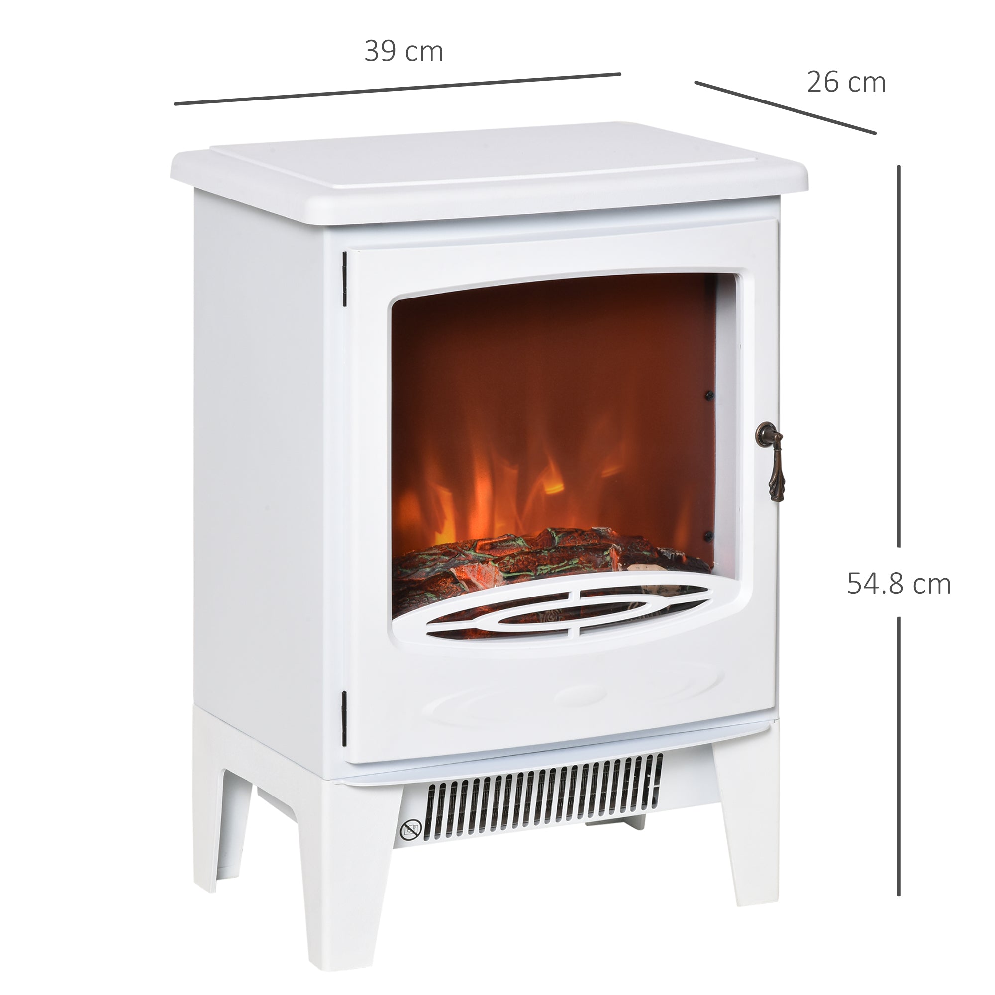 HOMCOM Electric Fireplace Stove, Free standing Fireplace Heater with Realistic Flame Effect, Overheat Safety Protection, 900W/1800W, White-1