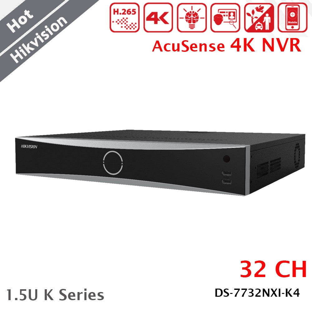 Hikvision 32ch NVR 4k 1.5U K Series AcuSense 4 SATA Human Vehicle Recognition-0
