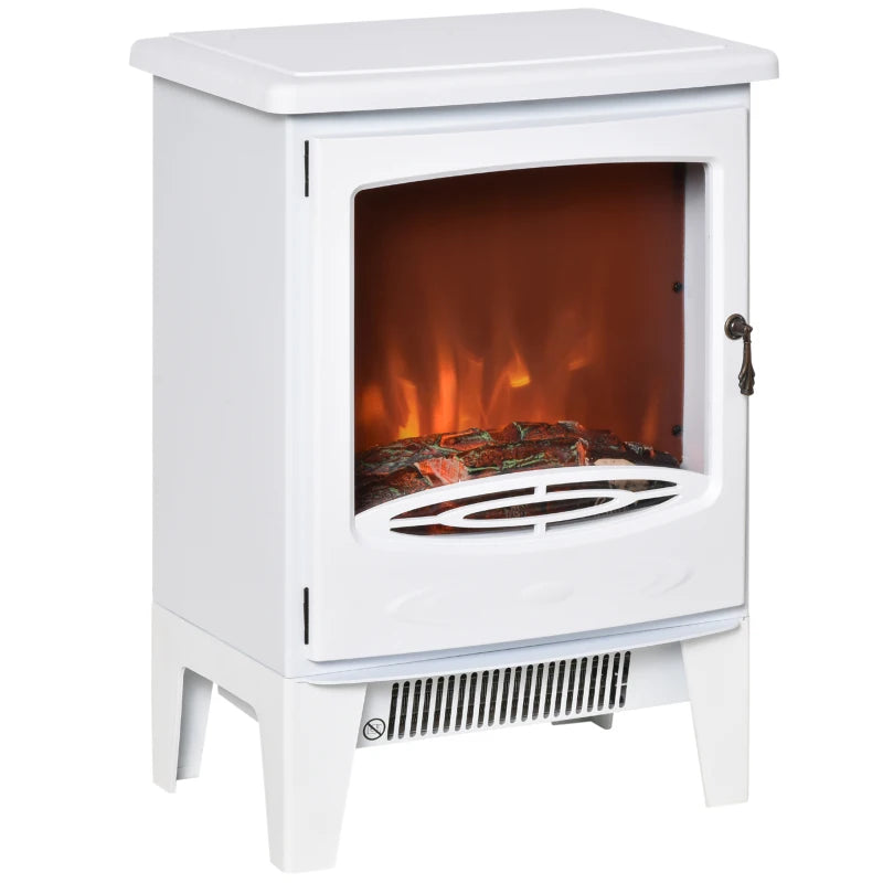 HOMCOM Electric Fireplace Stove, Free standing Fireplace Heater with Realistic Flame Effect, Overheat Safety Protection, 900W/1800W, White-0