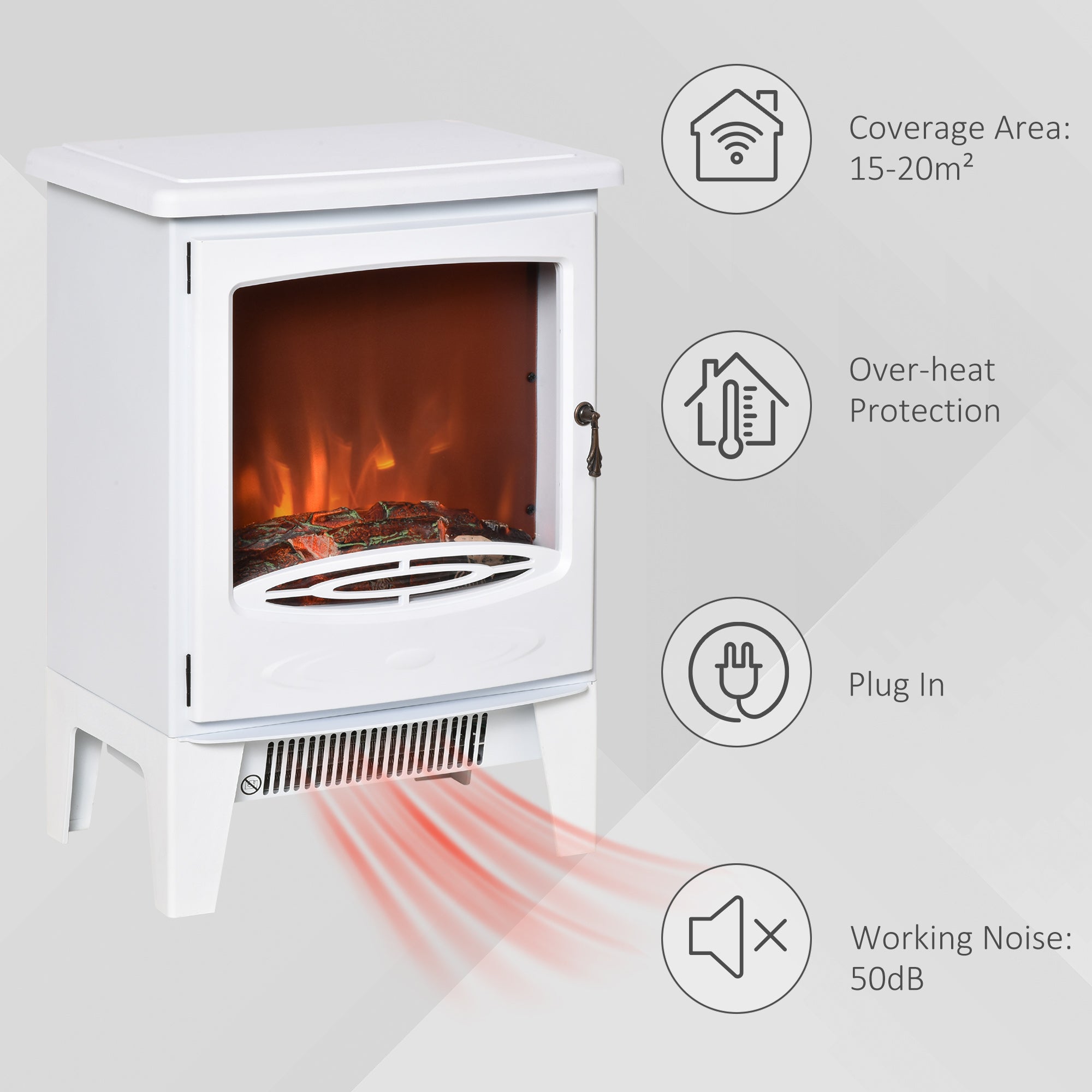 HOMCOM Electric Fireplace Stove, Free standing Fireplace Heater with Realistic Flame Effect, Overheat Safety Protection, 900W/1800W, White-4