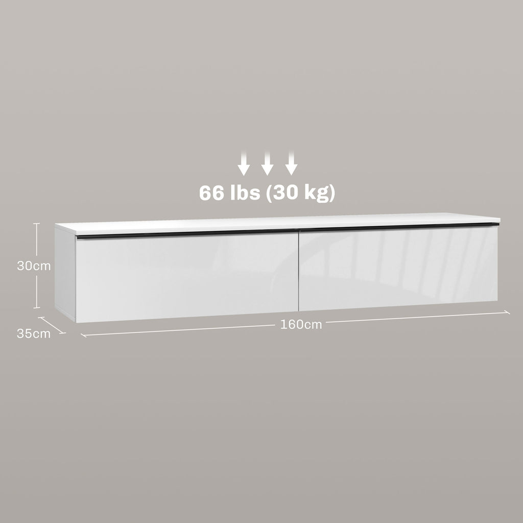 160cm High Gloss Floating TV Unit Stand for TVs up to 70", Wall Mounted TV Cabinet with Storage Cupboards in White by HOMCOM-1