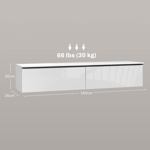 160cm High Gloss Floating TV Unit Stand for TVs up to 70", Wall Mounted TV Cabinet with Storage Cupboards in White by HOMCOM-1