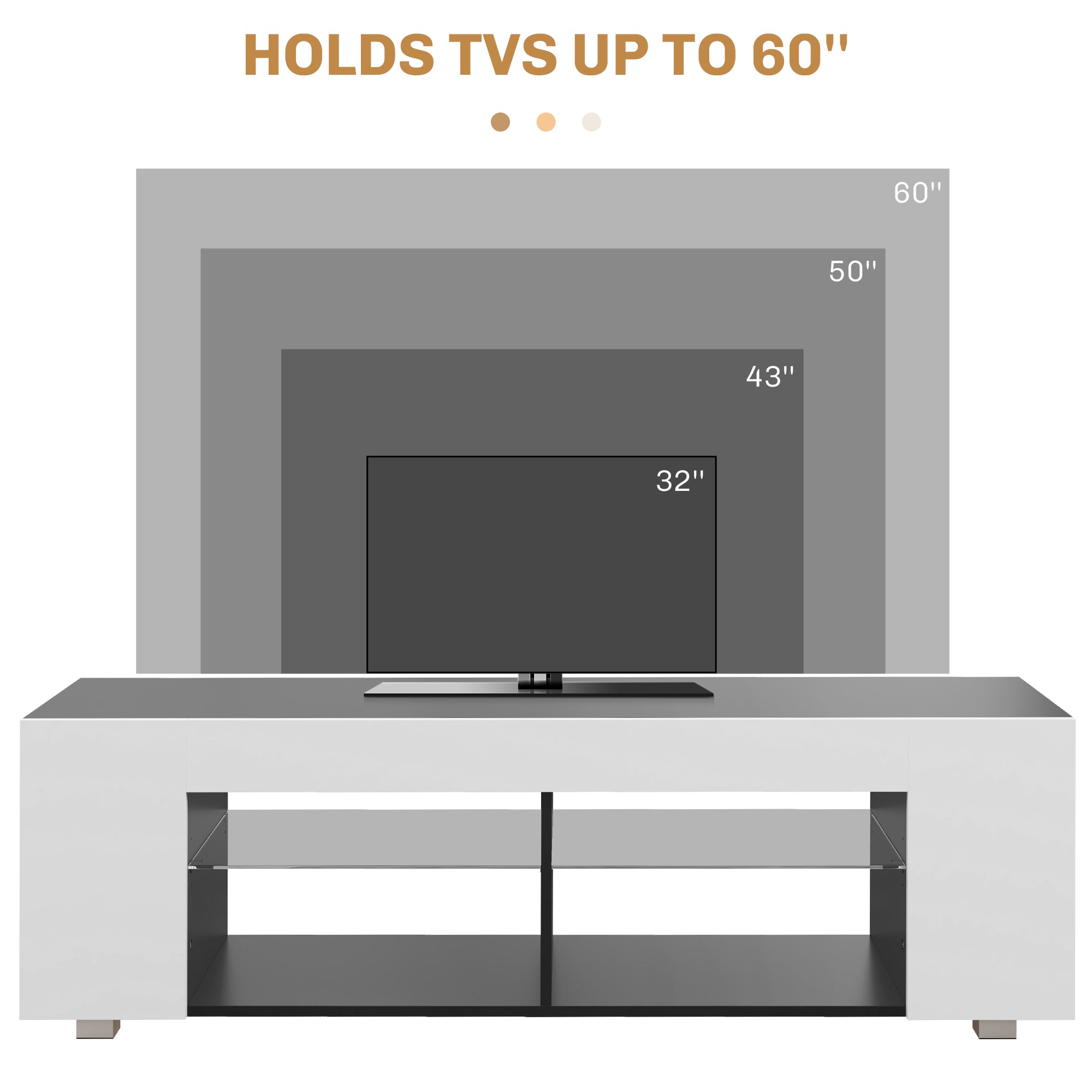 HOMCOM TV Stand, 145cm Modern TV Unit with Glass Shelves, RGB LED Light for 32 40 43 50 52 55 60 inch 4k TV in White-3