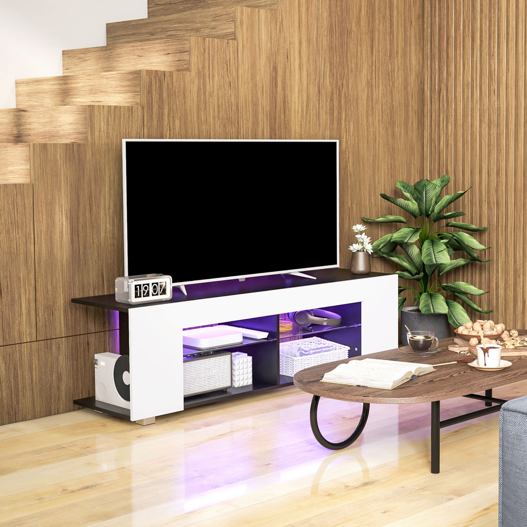 HOMCOM TV Stand, 145cm Modern TV Unit with Glass Shelves, RGB LED Light for 32 40 43 50 52 55 60 inch 4k TV in White-5